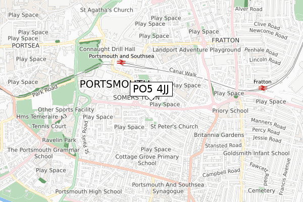 PO5 4JJ map - small scale - OS Open Zoomstack (Ordnance Survey)