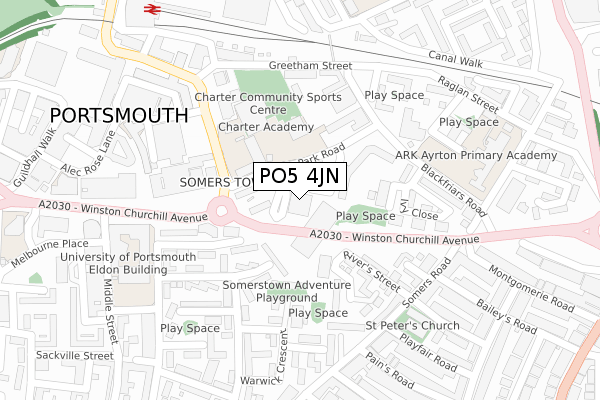 PO5 4JN map - large scale - OS Open Zoomstack (Ordnance Survey)