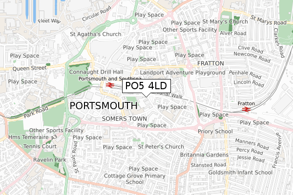 PO5 4LD map - small scale - OS Open Zoomstack (Ordnance Survey)