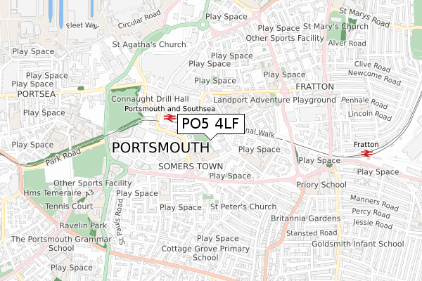 PO5 4LF map - small scale - OS Open Zoomstack (Ordnance Survey)