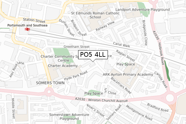 PO5 4LL map - large scale - OS Open Zoomstack (Ordnance Survey)