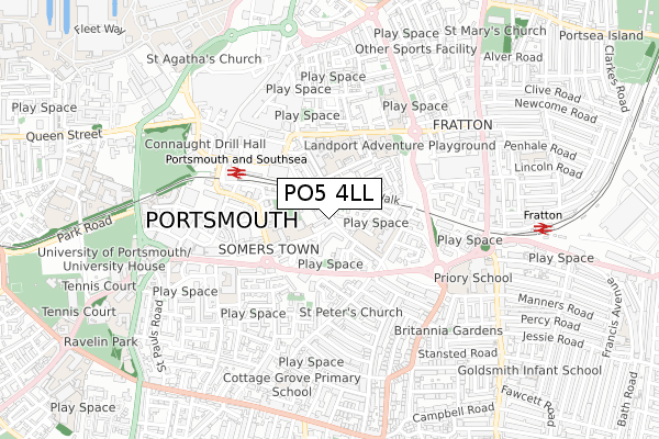 PO5 4LL map - small scale - OS Open Zoomstack (Ordnance Survey)