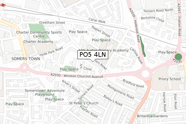 PO5 4LN map - large scale - OS Open Zoomstack (Ordnance Survey)