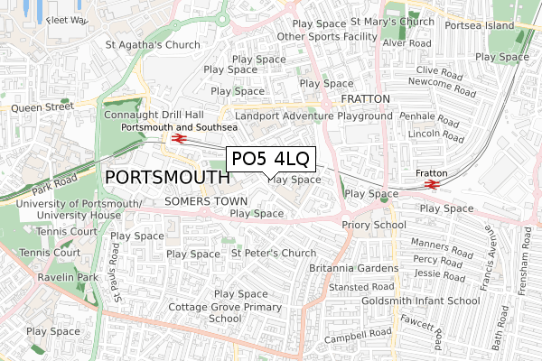 PO5 4LQ map - small scale - OS Open Zoomstack (Ordnance Survey)