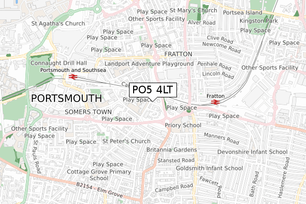 PO5 4LT map - small scale - OS Open Zoomstack (Ordnance Survey)