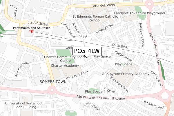 PO5 4LW map - large scale - OS Open Zoomstack (Ordnance Survey)