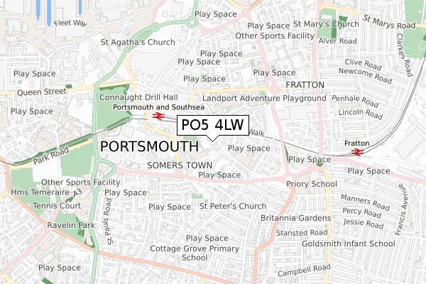 PO5 4LW map - small scale - OS Open Zoomstack (Ordnance Survey)