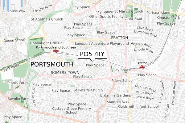 PO5 4LY map - small scale - OS Open Zoomstack (Ordnance Survey)