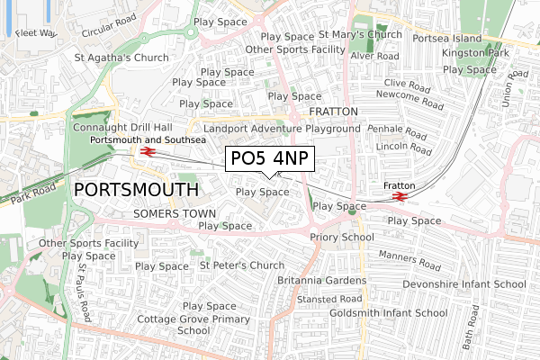 PO5 4NP map - small scale - OS Open Zoomstack (Ordnance Survey)