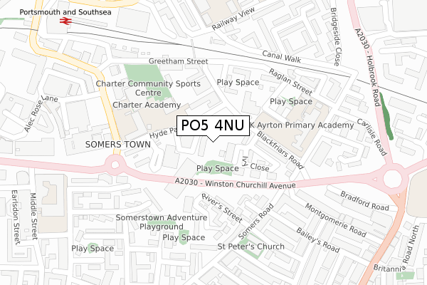 PO5 4NU map - large scale - OS Open Zoomstack (Ordnance Survey)