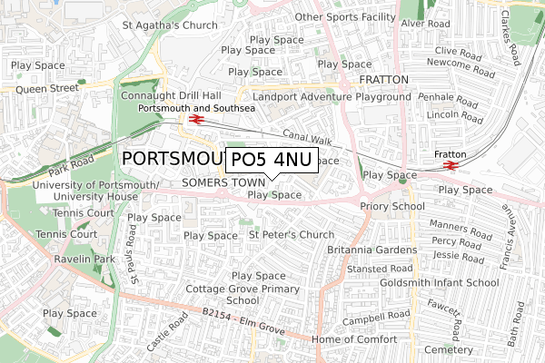 PO5 4NU map - small scale - OS Open Zoomstack (Ordnance Survey)