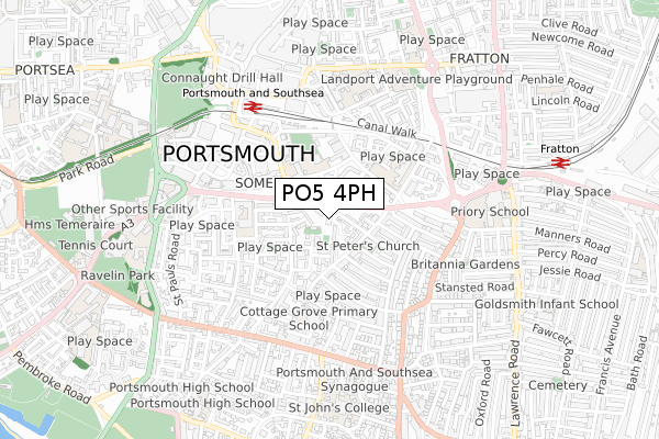 PO5 4PH map - small scale - OS Open Zoomstack (Ordnance Survey)