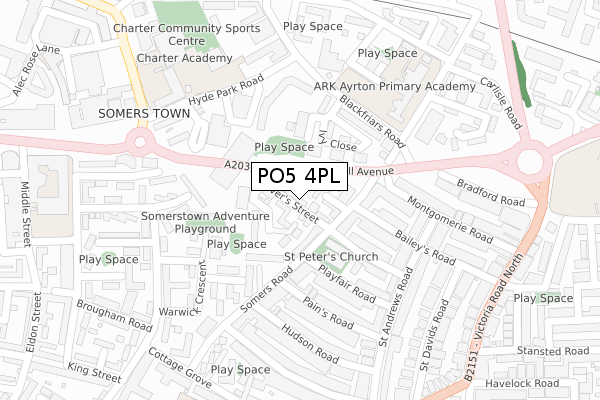 PO5 4PL map - large scale - OS Open Zoomstack (Ordnance Survey)