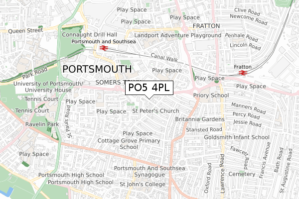 PO5 4PL map - small scale - OS Open Zoomstack (Ordnance Survey)