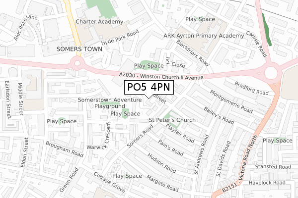 PO5 4PN map - large scale - OS Open Zoomstack (Ordnance Survey)