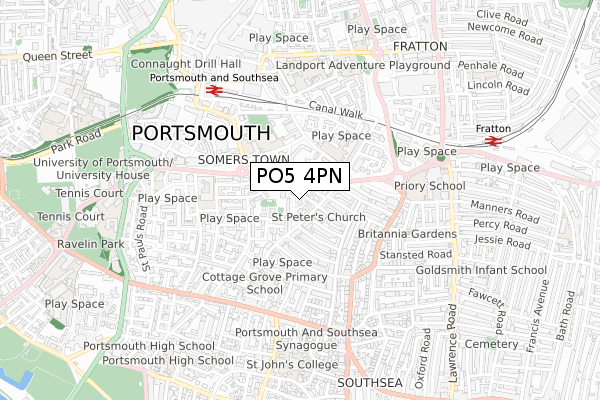 PO5 4PN map - small scale - OS Open Zoomstack (Ordnance Survey)