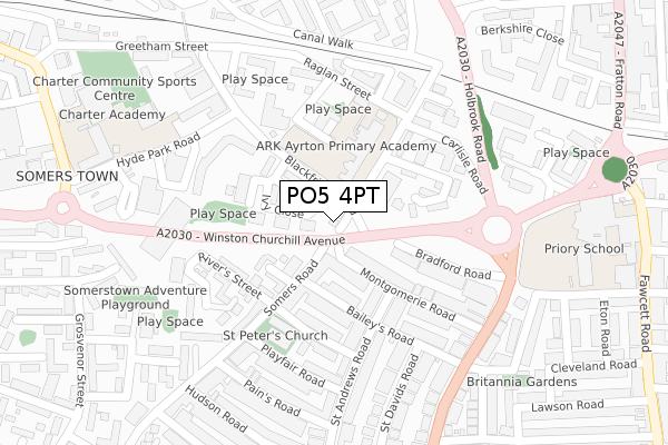 PO5 4PT map - large scale - OS Open Zoomstack (Ordnance Survey)