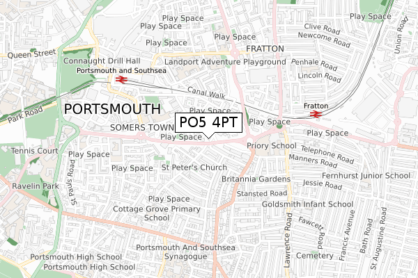 PO5 4PT map - small scale - OS Open Zoomstack (Ordnance Survey)