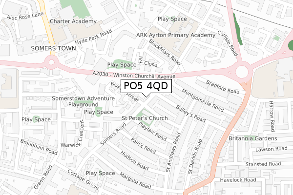 PO5 4QD map - large scale - OS Open Zoomstack (Ordnance Survey)