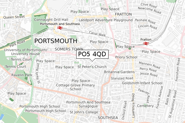 PO5 4QD map - small scale - OS Open Zoomstack (Ordnance Survey)