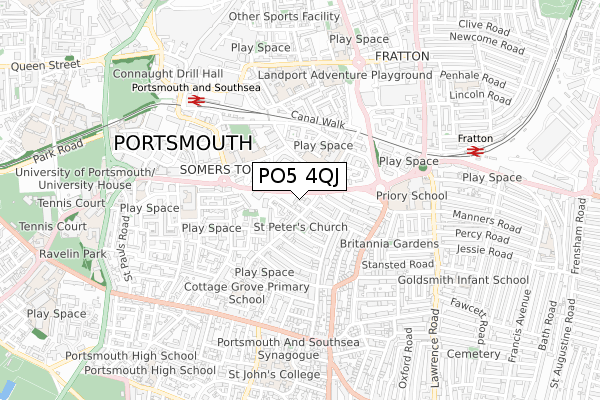 PO5 4QJ map - small scale - OS Open Zoomstack (Ordnance Survey)