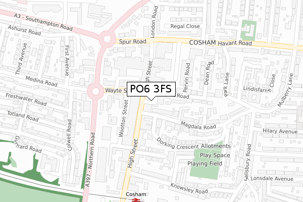 PO6 3FS map - large scale - OS Open Zoomstack (Ordnance Survey)