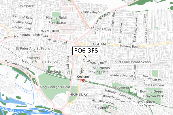 PO6 3FS map - small scale - OS Open Zoomstack (Ordnance Survey)