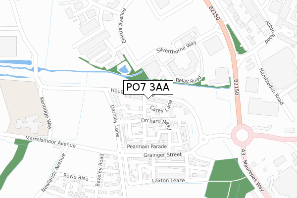 PO7 3AA map - large scale - OS Open Zoomstack (Ordnance Survey)