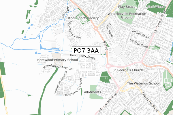 PO7 3AA map - small scale - OS Open Zoomstack (Ordnance Survey)