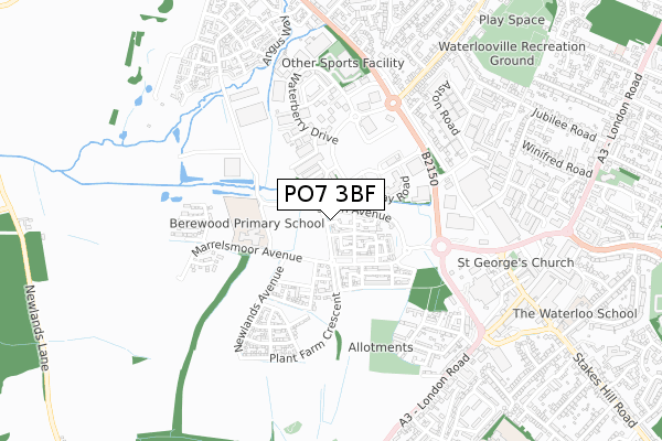 PO7 3BF map - small scale - OS Open Zoomstack (Ordnance Survey)