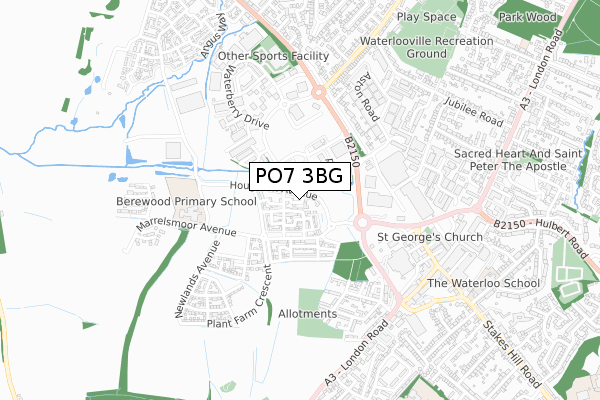 PO7 3BG map - small scale - OS Open Zoomstack (Ordnance Survey)