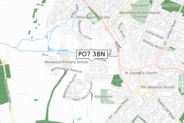 PO7 3BN map - small scale - OS Open Zoomstack (Ordnance Survey)