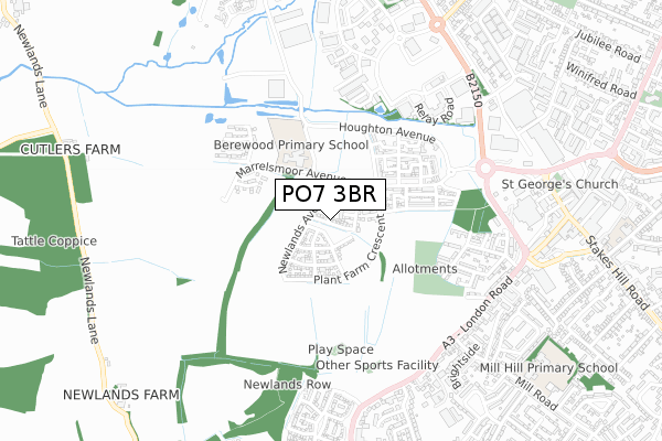 PO7 3BR map - small scale - OS Open Zoomstack (Ordnance Survey)