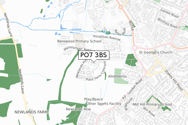 PO7 3BS map - small scale - OS Open Zoomstack (Ordnance Survey)