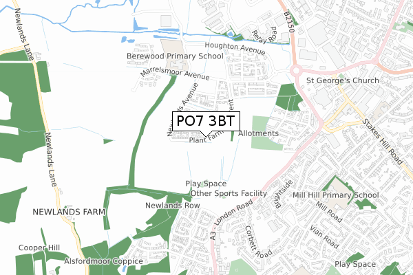 PO7 3BT map - small scale - OS Open Zoomstack (Ordnance Survey)