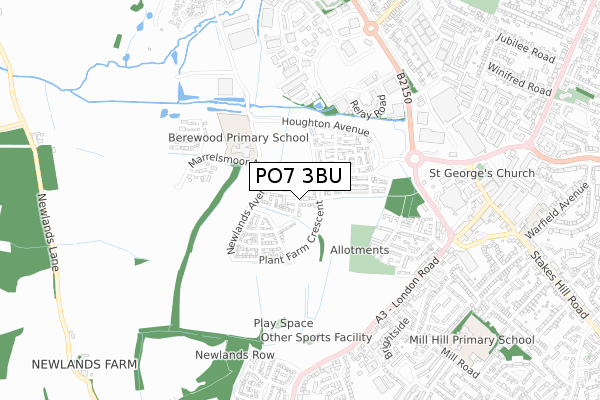 PO7 3BU map - small scale - OS Open Zoomstack (Ordnance Survey)