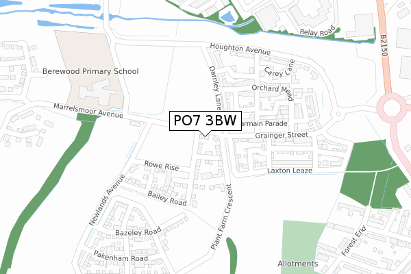 PO7 3BW map - large scale - OS Open Zoomstack (Ordnance Survey)