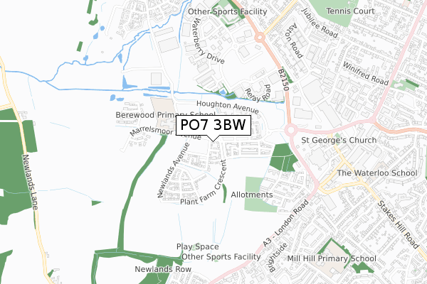 PO7 3BW map - small scale - OS Open Zoomstack (Ordnance Survey)