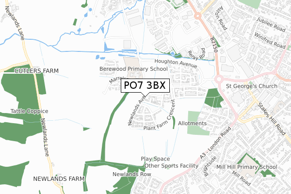 PO7 3BX map - small scale - OS Open Zoomstack (Ordnance Survey)