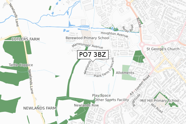 PO7 3BZ map - small scale - OS Open Zoomstack (Ordnance Survey)