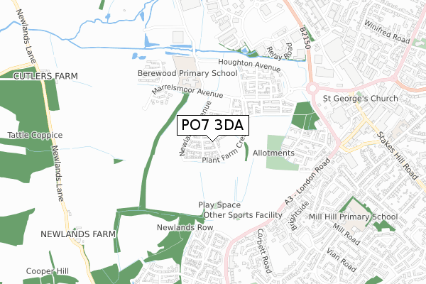 PO7 3DA map - small scale - OS Open Zoomstack (Ordnance Survey)