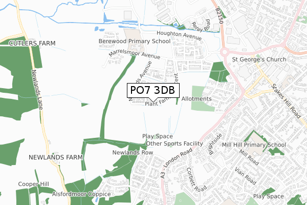 PO7 3DB map - small scale - OS Open Zoomstack (Ordnance Survey)