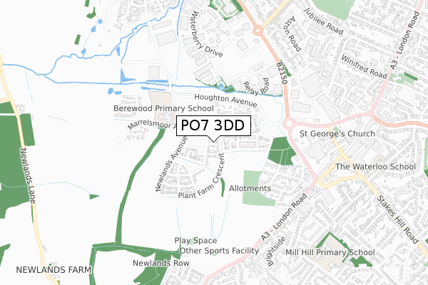 PO7 3DD map - small scale - OS Open Zoomstack (Ordnance Survey)