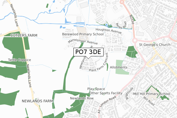 PO7 3DE map - small scale - OS Open Zoomstack (Ordnance Survey)