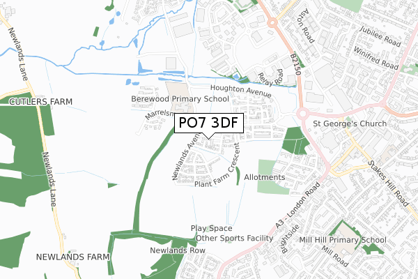 PO7 3DF map - small scale - OS Open Zoomstack (Ordnance Survey)