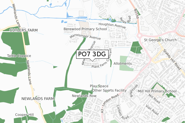 PO7 3DG map - small scale - OS Open Zoomstack (Ordnance Survey)