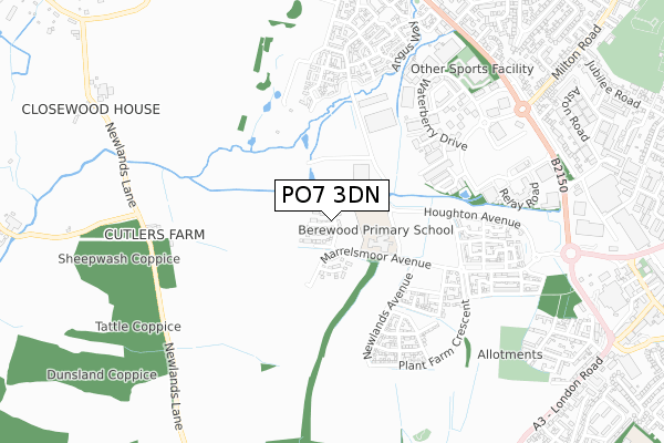 PO7 3DN map - small scale - OS Open Zoomstack (Ordnance Survey)