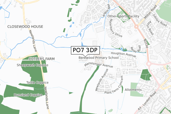 PO7 3DP map - small scale - OS Open Zoomstack (Ordnance Survey)