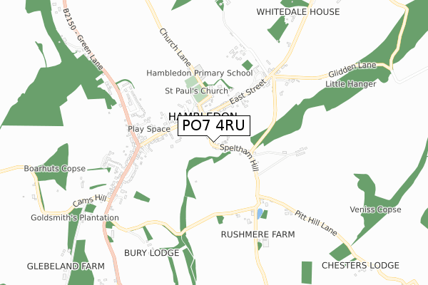 PO7 4RU map - small scale - OS Open Zoomstack (Ordnance Survey)