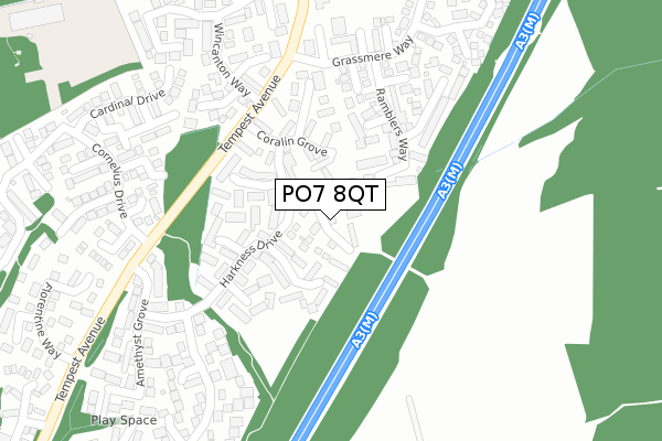 PO7 8QT map - large scale - OS Open Zoomstack (Ordnance Survey)